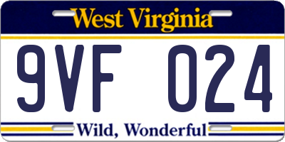 WV license plate 9VF024