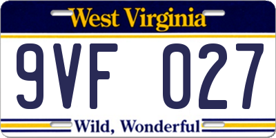 WV license plate 9VF027