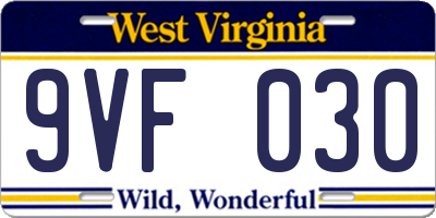 WV license plate 9VF030