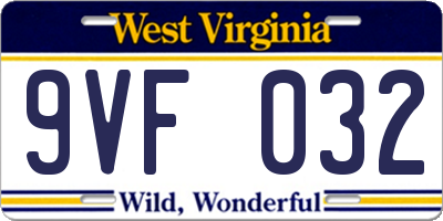 WV license plate 9VF032