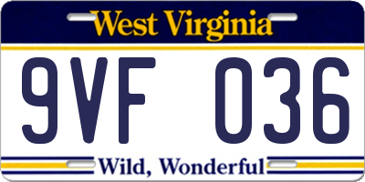 WV license plate 9VF036