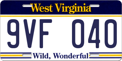 WV license plate 9VF040