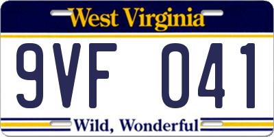 WV license plate 9VF041