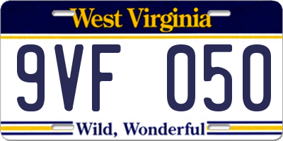WV license plate 9VF050