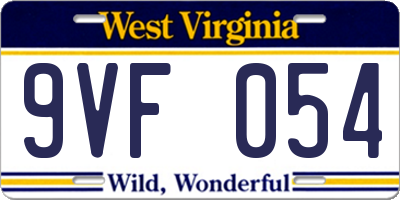 WV license plate 9VF054