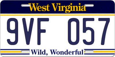 WV license plate 9VF057
