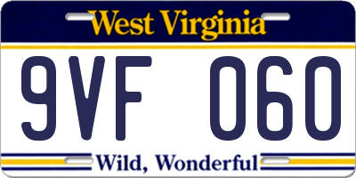 WV license plate 9VF060