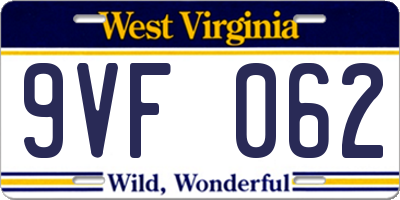 WV license plate 9VF062