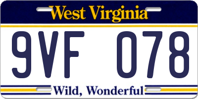 WV license plate 9VF078