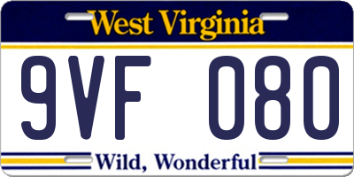 WV license plate 9VF080