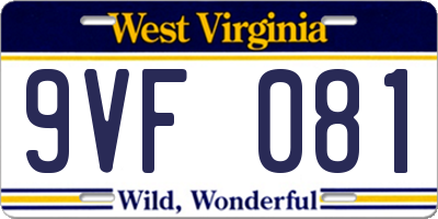 WV license plate 9VF081