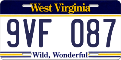WV license plate 9VF087