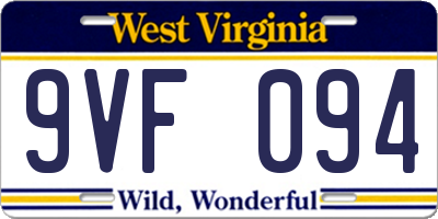 WV license plate 9VF094