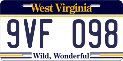 WV license plate 9VF098