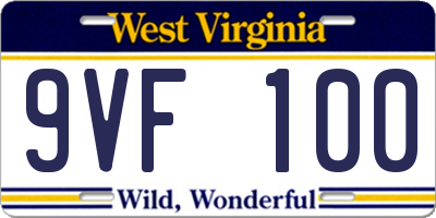 WV license plate 9VF100