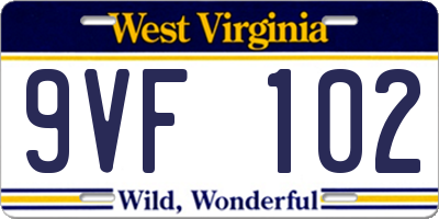 WV license plate 9VF102
