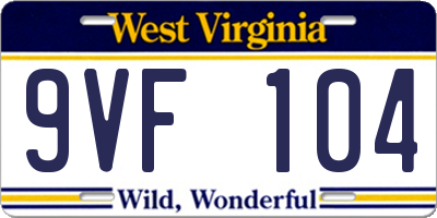 WV license plate 9VF104