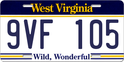 WV license plate 9VF105