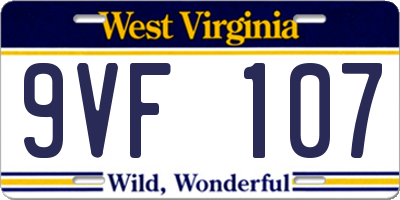 WV license plate 9VF107