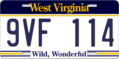 WV license plate 9VF114