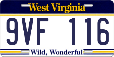 WV license plate 9VF116