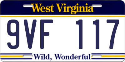WV license plate 9VF117