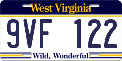 WV license plate 9VF122