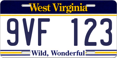 WV license plate 9VF123