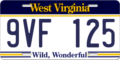 WV license plate 9VF125