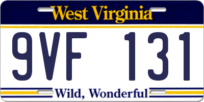 WV license plate 9VF131