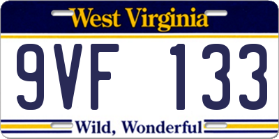 WV license plate 9VF133
