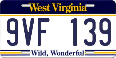 WV license plate 9VF139