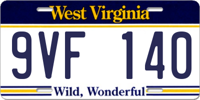WV license plate 9VF140