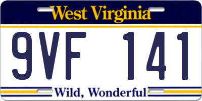WV license plate 9VF141