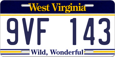 WV license plate 9VF143