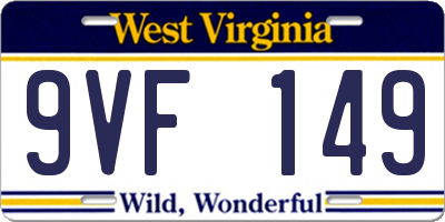 WV license plate 9VF149
