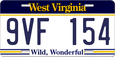 WV license plate 9VF154