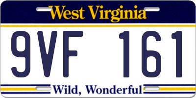 WV license plate 9VF161
