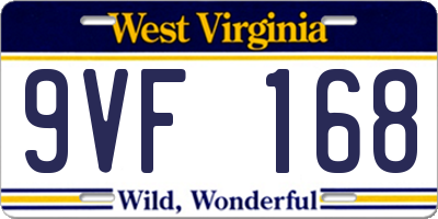 WV license plate 9VF168