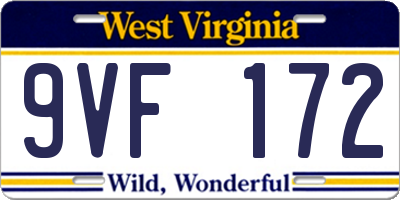 WV license plate 9VF172