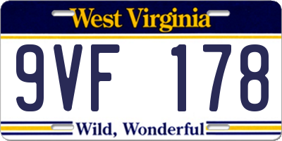 WV license plate 9VF178