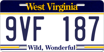 WV license plate 9VF187