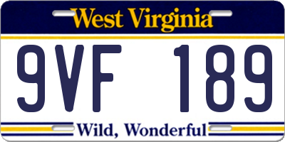 WV license plate 9VF189