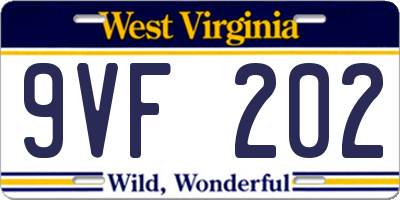 WV license plate 9VF202