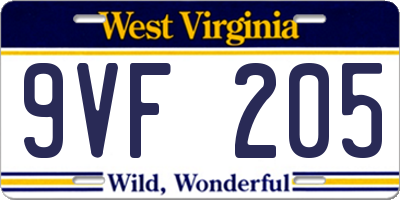 WV license plate 9VF205