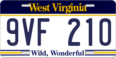 WV license plate 9VF210