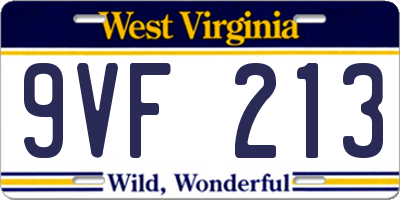 WV license plate 9VF213