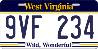 WV license plate 9VF234