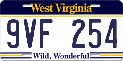 WV license plate 9VF254