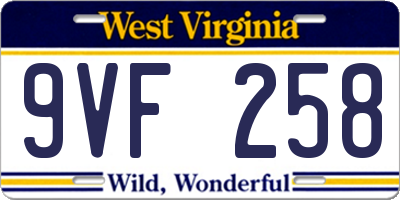 WV license plate 9VF258